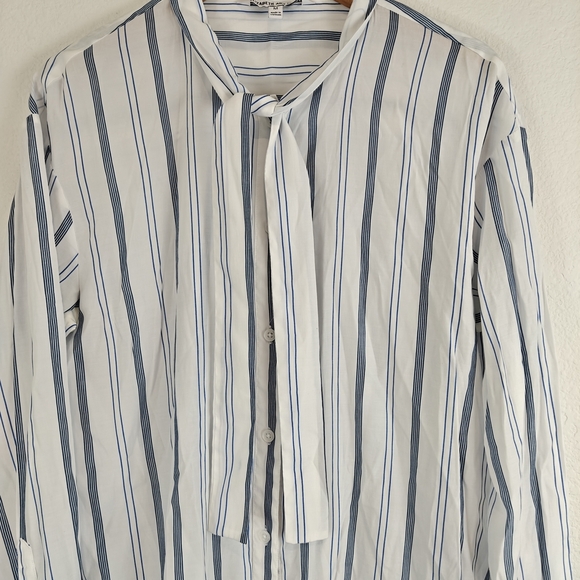 Elizabeth & James Blue White Striped Neck Tie Button Down Long Sleeve Shirt M - Picture 6 of 13